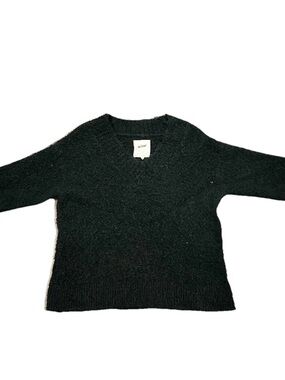 Aerie Women's M Black Solid Fuzzy Knit Pullover Sweater, Crew Neck, Long Sleeve
